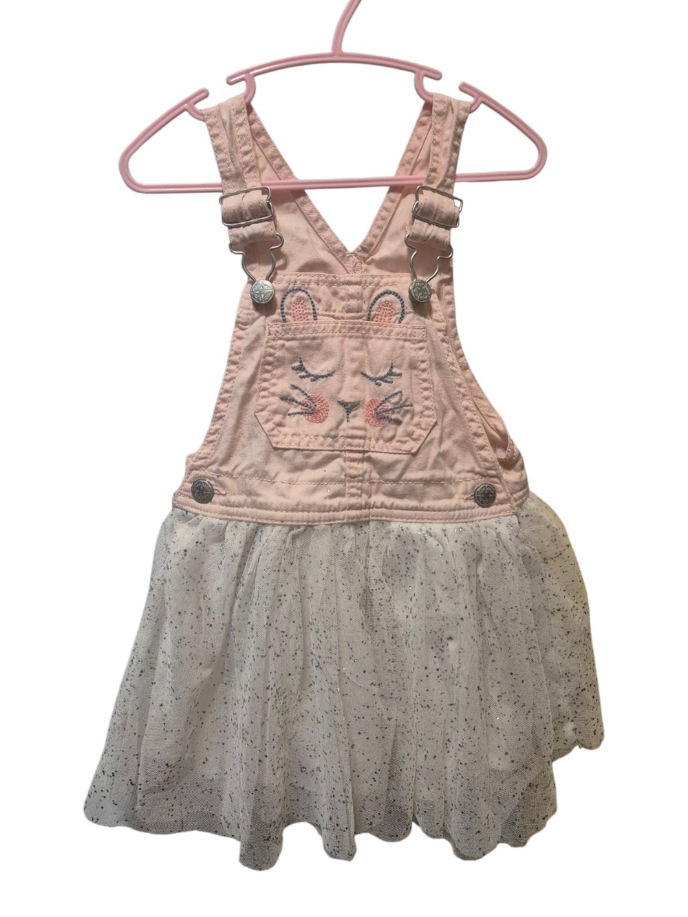 OshKosh B'gosh Pink Embroidered Overall Dress with White Tulle Skirt